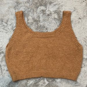 Fuzzy Light Brown Crop Top